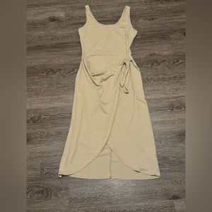 Tan wrap midi dress
